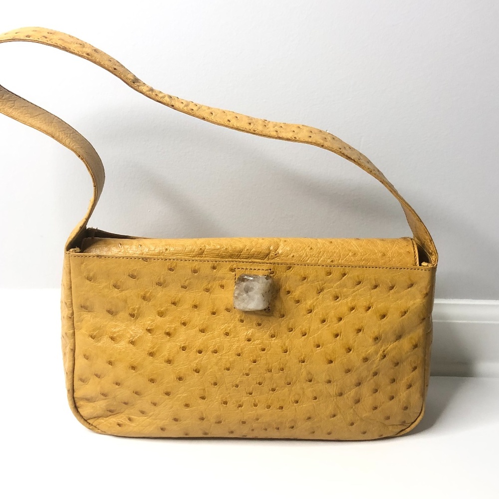 Zagliani Ostrich Leather Stone Shoulder Bag